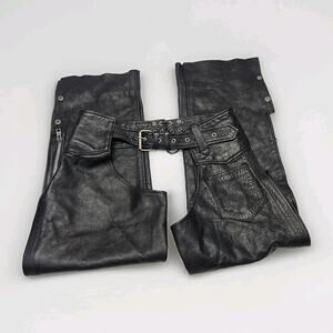 Vintage Interstate Leather Motorcycle Chaps Pants Men's Size XL Biker Y2K Unisex